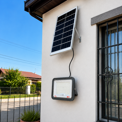 Foco Solar Led 2000w IP67 Con Panel Solar y Control Remoto Alta Potencia 160 Leds Luz Fría Exterior