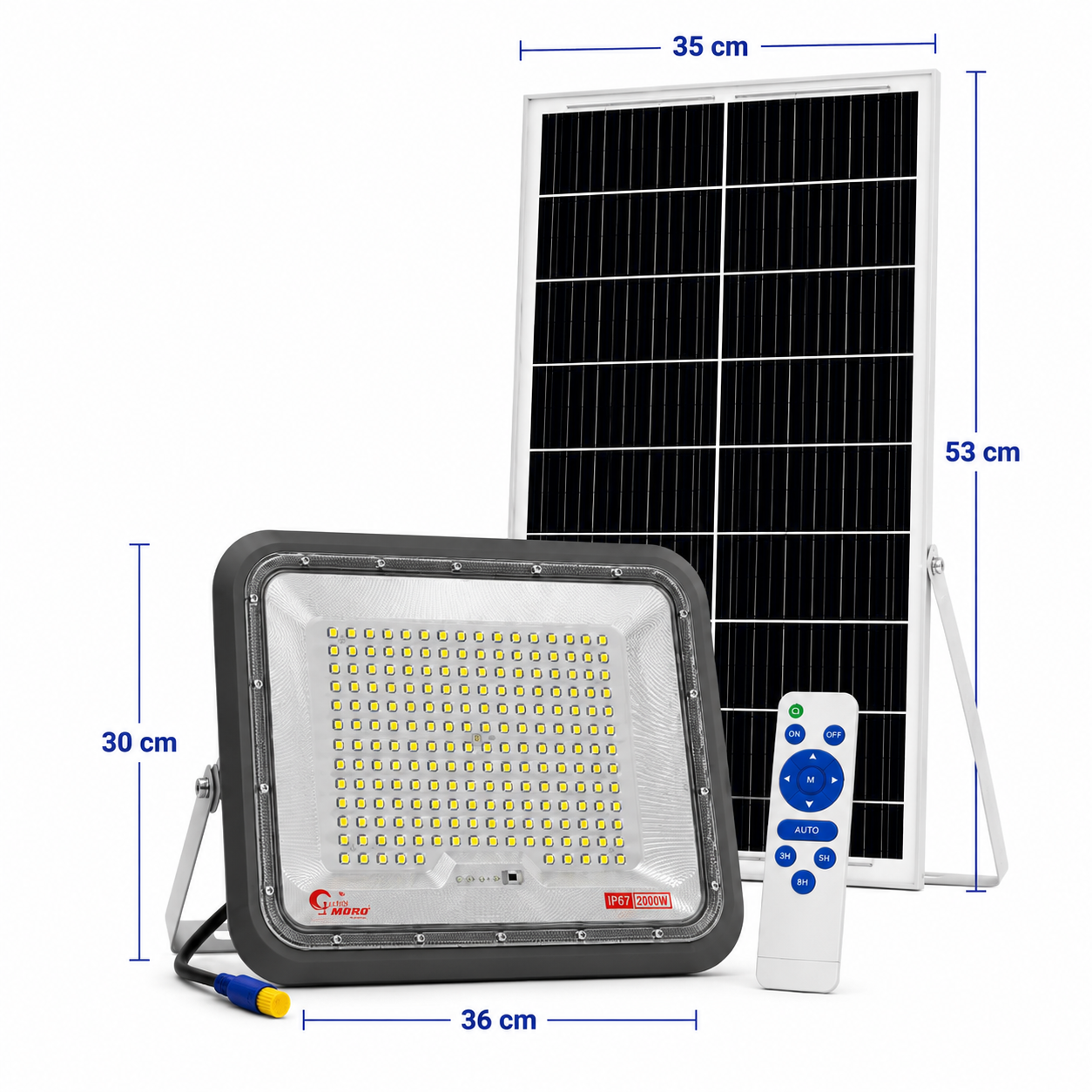 Foco Solar Led 2000w IP67 Con Panel Solar y Control Remoto Alta Potencia 160 Leds Luz Fría Exterior