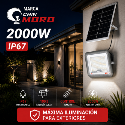 Foco Solar Led 2000w IP67 Con Panel Solar y Control Remoto Alta Potencia 160 Leds Luz Fría Exterior