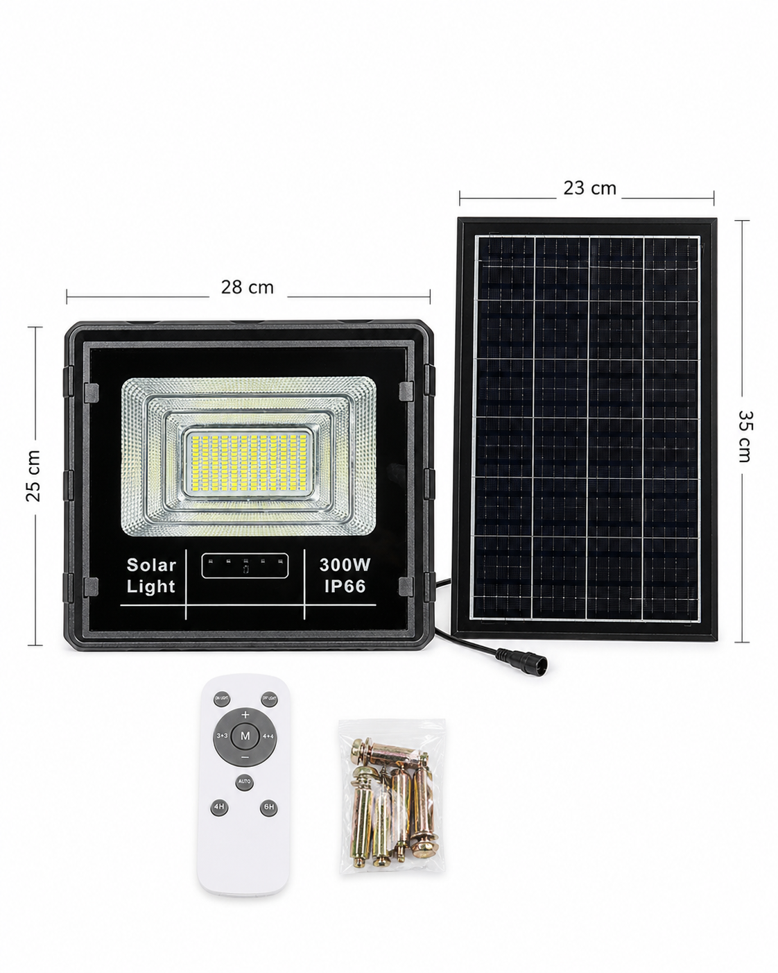Foco Solar 300W de Alta Potencia para Exterior con Control Remoto