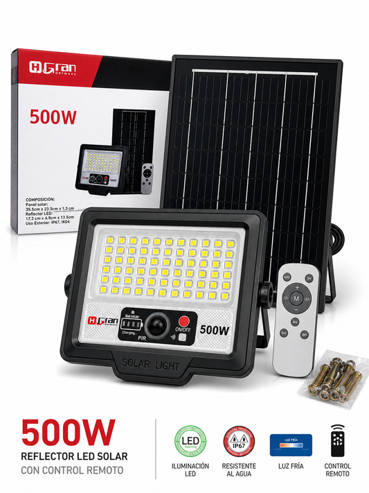 Foco Solar LED 500W Exterior con Sensor de Movimiento IP67