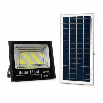 Foco Solar LED 600W IP66 con Panel Solar Luz Exterior de Alta Potencia con Control Remoto