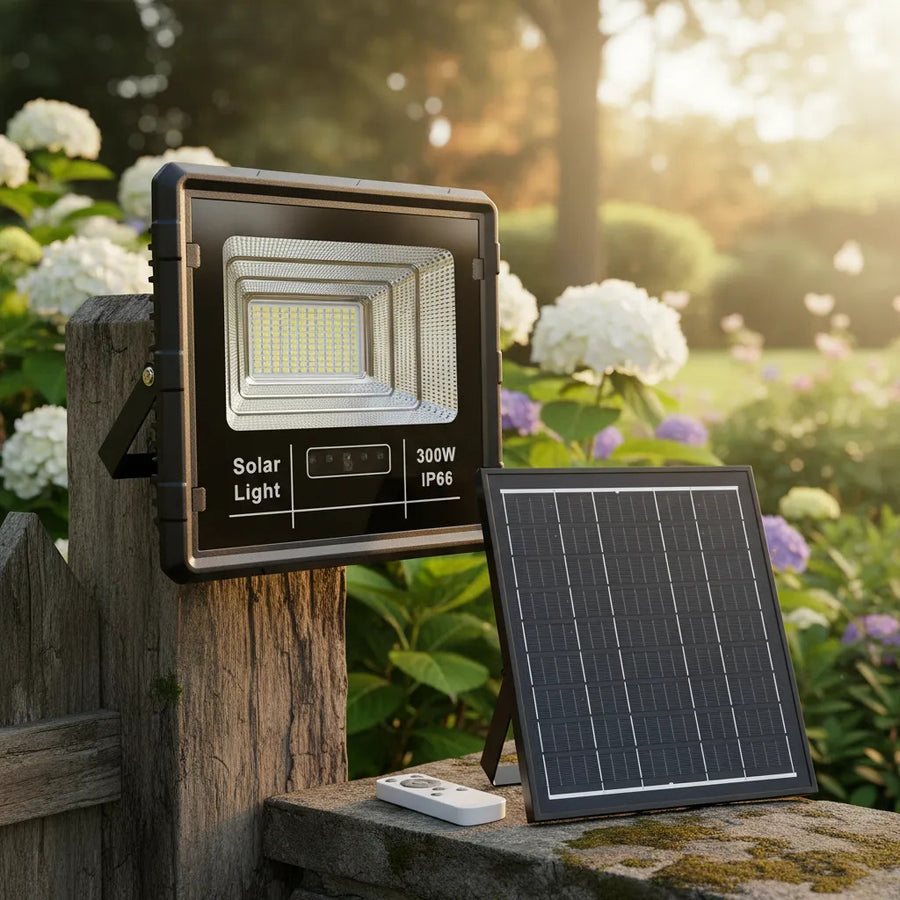 Foco Solar 300W IP66 – Ilumina Toda la Noche sin Electricidad