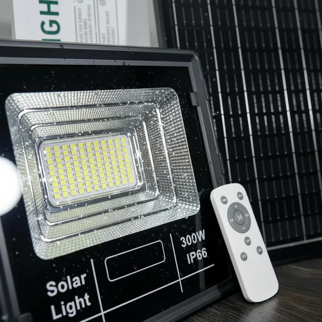 Foco Solar 300W IP66 – Ilumina Toda la Noche sin Electricidad