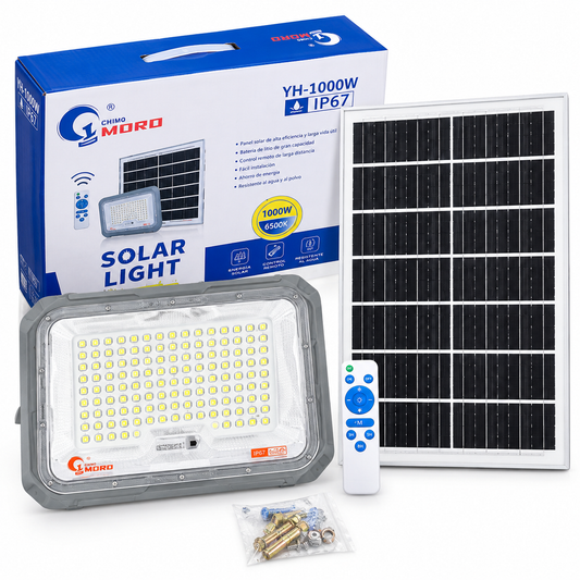 Foco Solar LED 1000w IP67 Con Panel Solar y Control Remoto Alta Potencia 120 LEDS