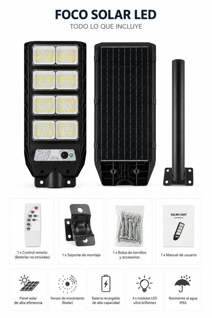 FOCO SOLAR 2000W CON PEDESTAL + SENSOR MOVIMIENTO
